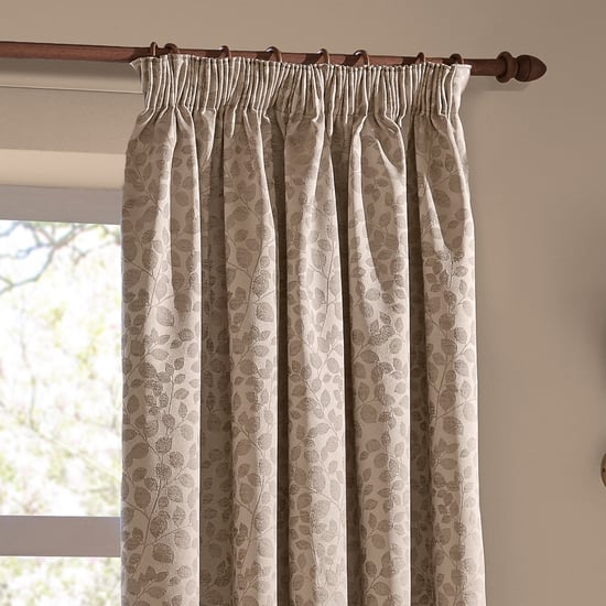 Wylder Grace Leaf Jacquard Fully Lined Pencil Pleat Curtain Pair, Taupe - Image 4