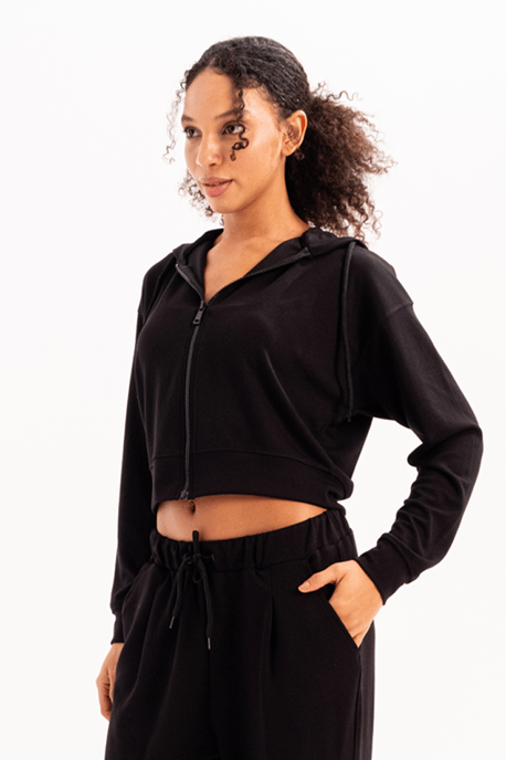 Sweat Femme Zippé à Capuche Court JUSTEVER - Atria - Image 1