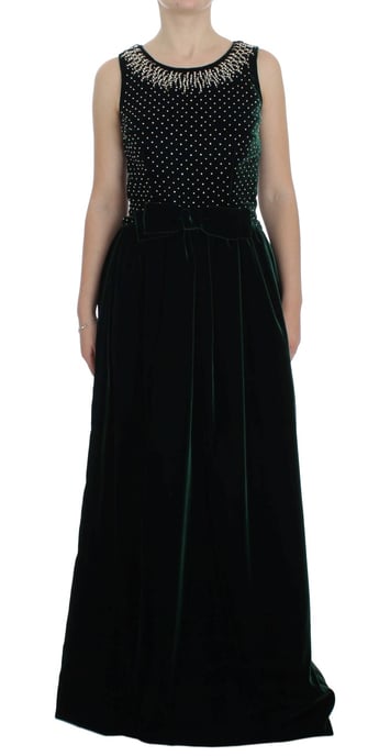 Velvet Long Dress Embellished Neckline - Image 1