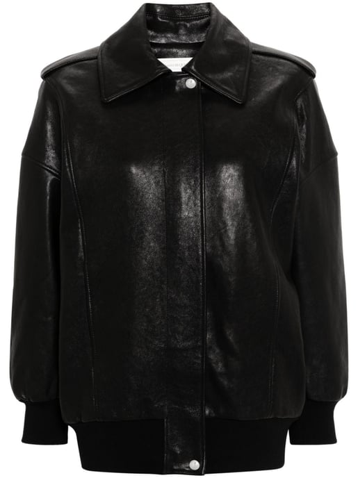 Black Leather Jacket With Epaulettes - Image 2