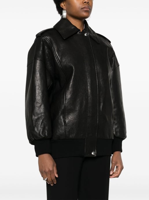 Black Leather Jacket With Epaulettes - Image 3