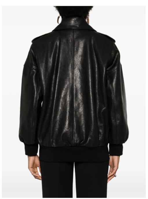 Black Leather Jacket With Epaulettes - Image 4