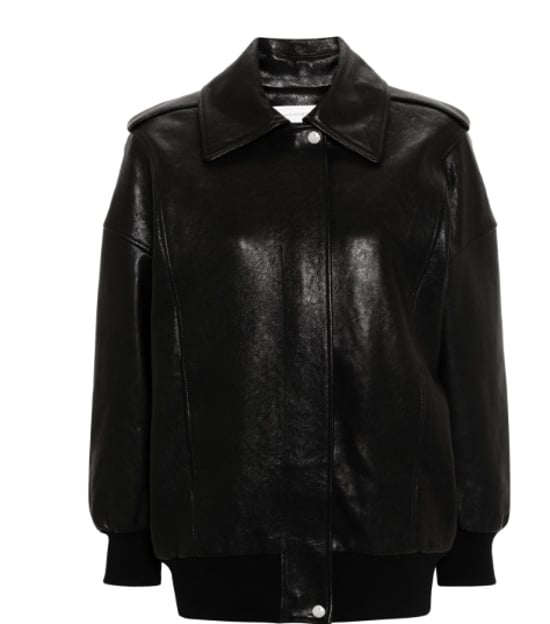 Black Leather Jacket With Epaulettes - Image 5