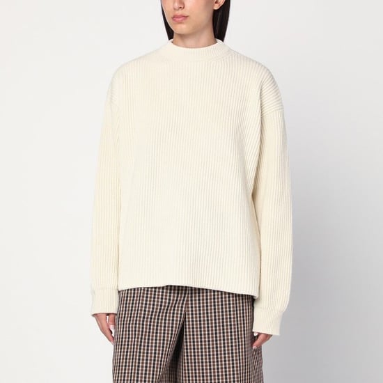 Witte Geribde Crewneck Trui - Image 1