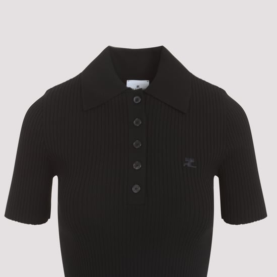 Svart viskosblandning polo t-shirt - Image 3