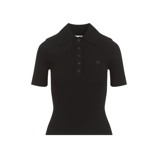 Svart viskosblandning polo t-shirt - Image 4