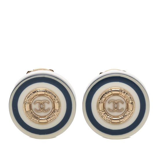 Tweedekans Gouden Geplateerde CC Hars Knop Clip-On Oorbellen - Image 1