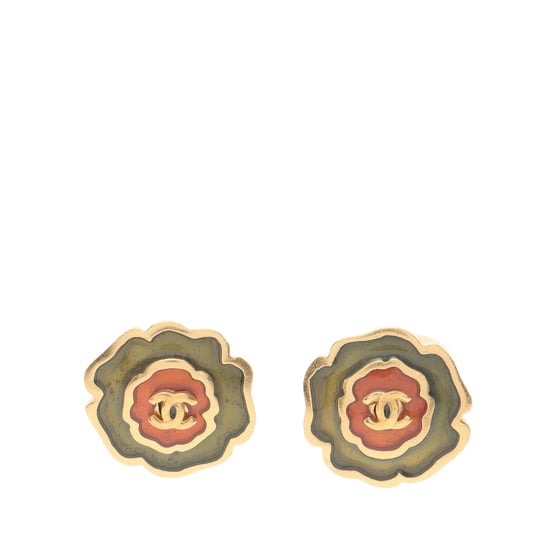 Tweedehands Emaille Camellia CC Stud Push Back Oorbellen - Image 1