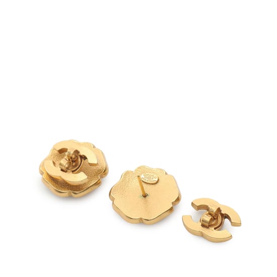 Tweedehands Emaille Camellia CC Stud Push Back Oorbellen - Image 4