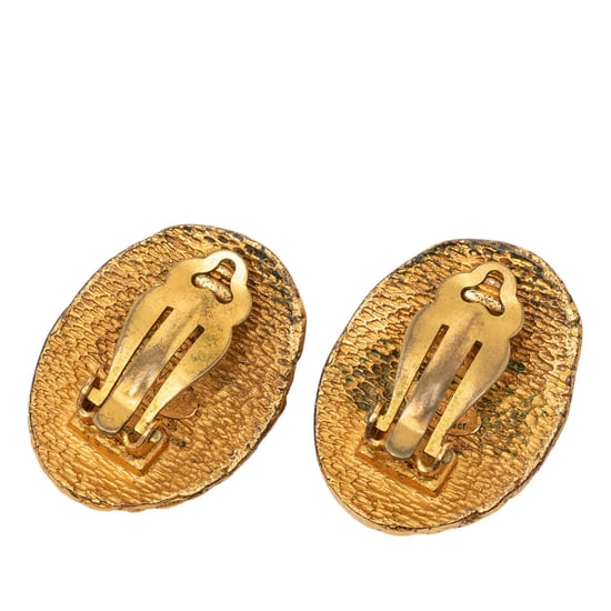Pre-owned Cc Gold Plated Woven Oval Clip On Earrings - Image 2