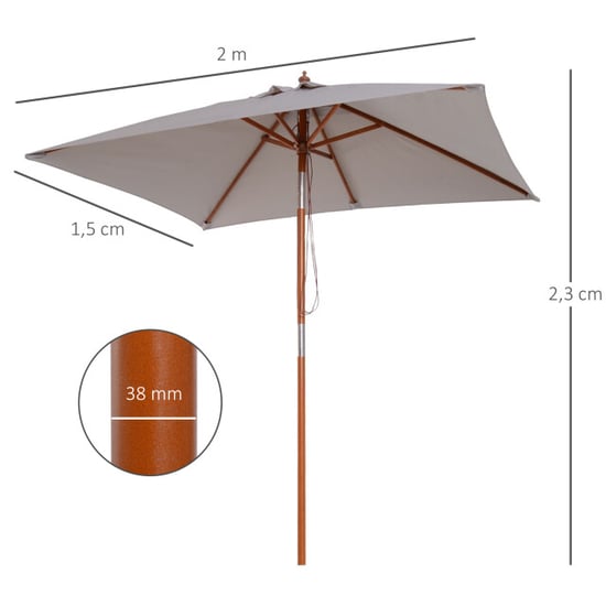 4goodz 3-delig kantelbare parasol hout rechthoekig 200x150x230 cm - - Image 4