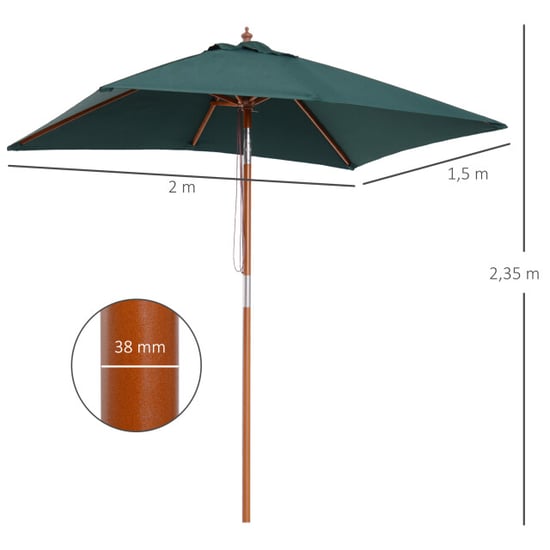 4goodz 3-delig kantelbare parasol hout rechthoekig 200x150x230 cm groen - Image 5
