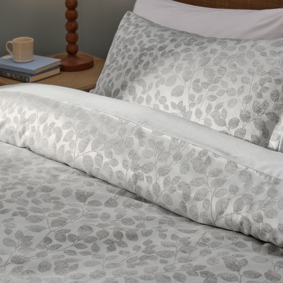 Wylder Grace Leaf Jacquard Satin Duvet Cover Set, Mist Grey - Image 3