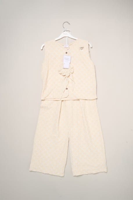 Textured Top, Wide Leg Trouser and Scrunchie Outfit Set - Image 2