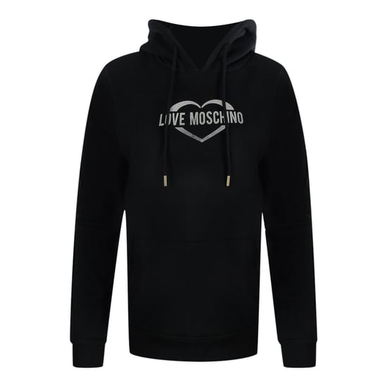 Love Moschino Black Hooded Sweatshirt Silver Heart Logo - Image 1