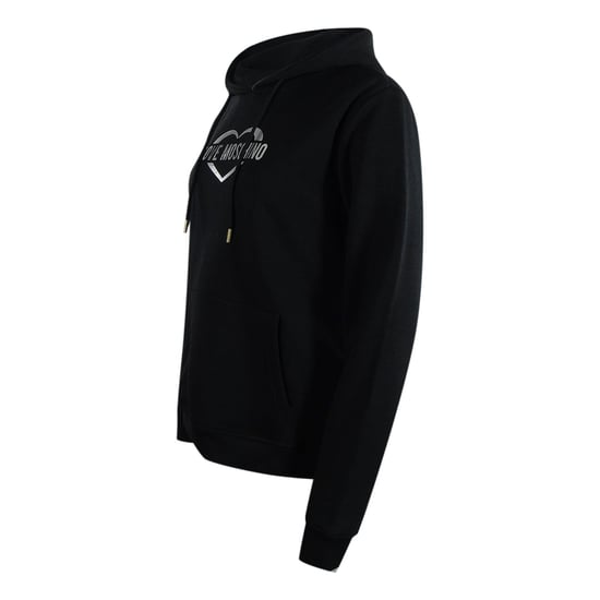 Love Moschino Black Hooded Sweatshirt Silver Heart Logo - Image 2