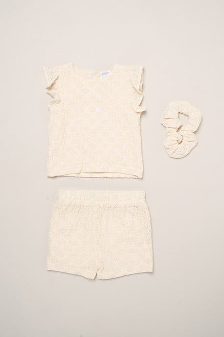 Textured Top, Shorts and Scrunchie Outfit Set - Image 1