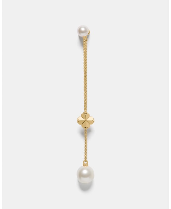 Spade Flower Pearl Chain Linear Earrings - Image 3