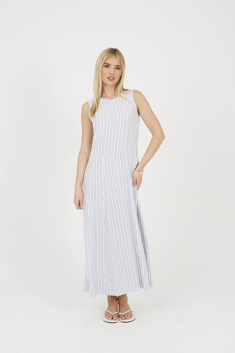 Cream Striped Sleeveless Maxi Dress - Image 1