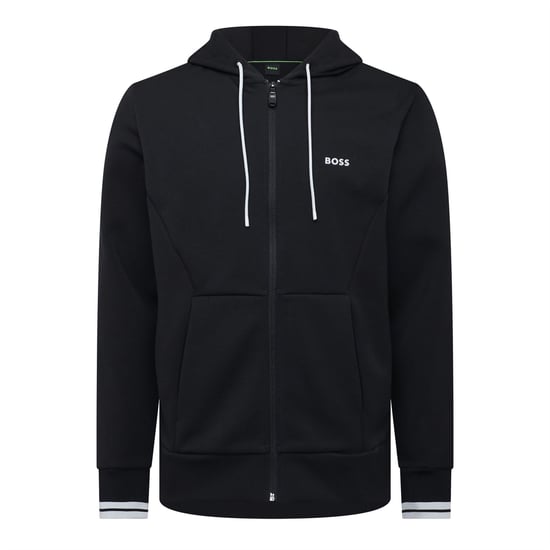 Men's Boss Zone Stripe Detail Zip Up Hoodie in Black - Image 1
