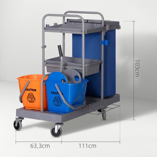 4goodz Schoonmaakwagen met wringer en 2 emmers op wielen grijs - Image 4