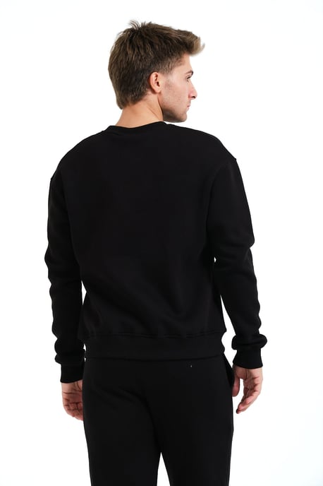 JUSTEVER Rund halsringad herrtröja med broderad, upphöjd fleece och insida, svart - Volar - Image 2