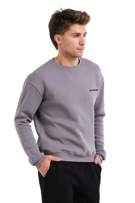 JUSTEVER Rund halsringad broderad upphöjd polarfleece inuti grå herrtröja - Volar - Image 1