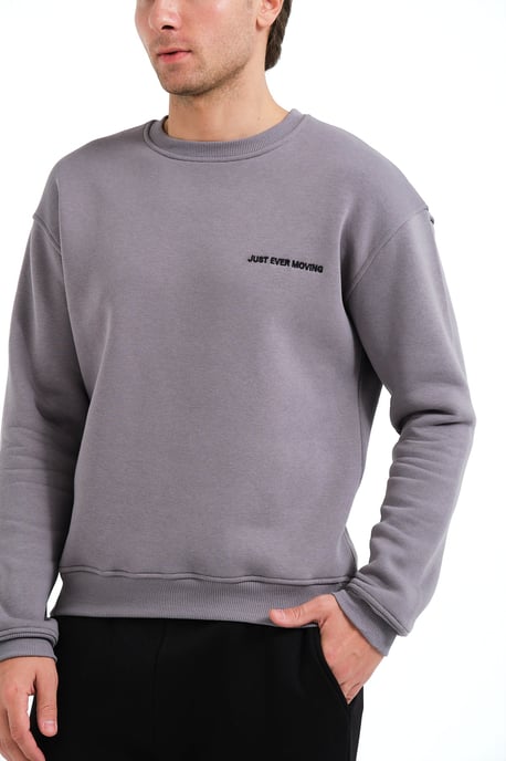 JUSTEVER Rund halsringad broderad upphöjd polarfleece inuti grå herrtröja - Volar - Image 4