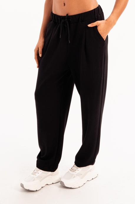 JUSTEVER Oversize Fit Resår Midja Ficka Avslappnad Skärning Svarta Dammjukisbyxor - Flex - Image 2