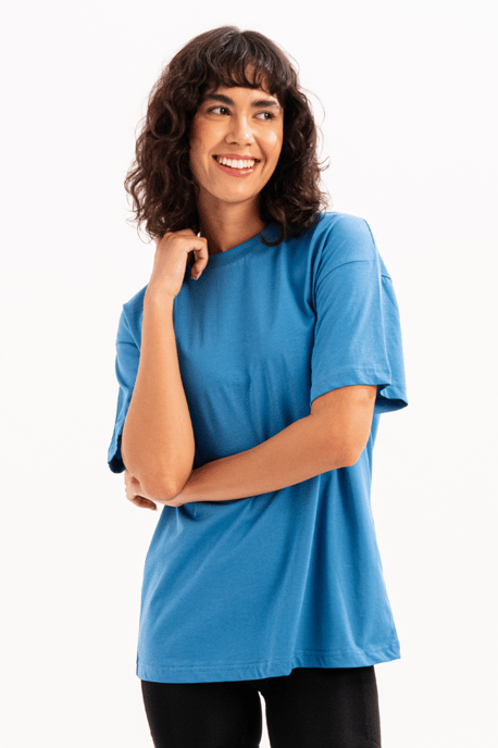 JUSTEVER 100% bomull, oversize fit, rund hals, blå dam-T-shirt - Halo - Image 2