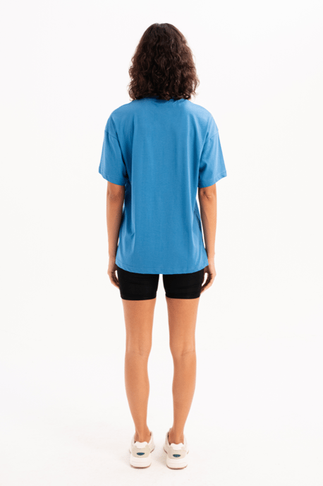 JUSTEVER 100% bomull, oversize fit, rund hals, blå dam-T-shirt - Halo - Image 3