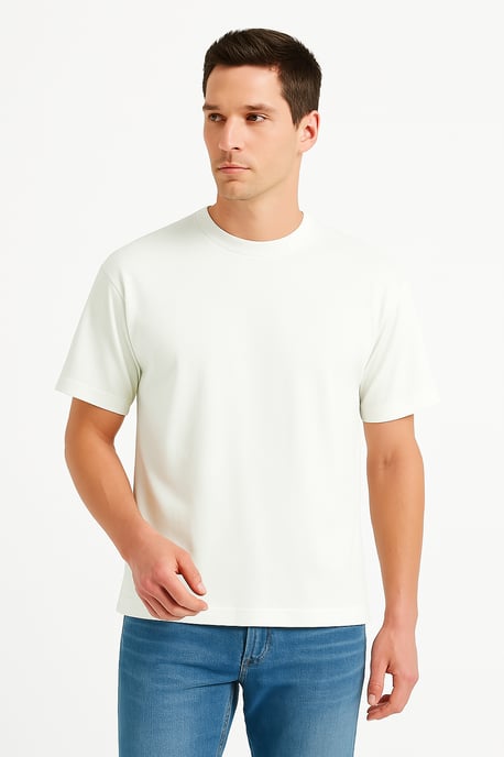JUSTEVER 100% bomull, oversize fit, rund hals, ecru herr-T-shirt - Alpha - Image 1