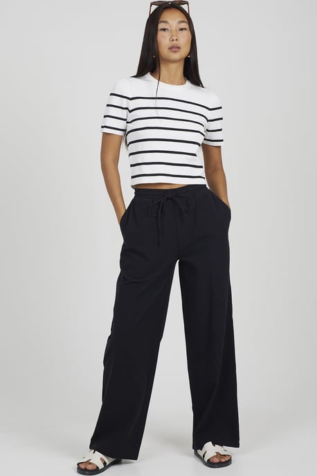 Black Linen Look Drawcord Trousers - Image 3