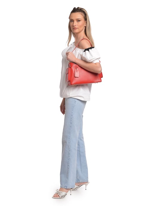 Anna Luchini Rood Rundleer Tas - Image 5