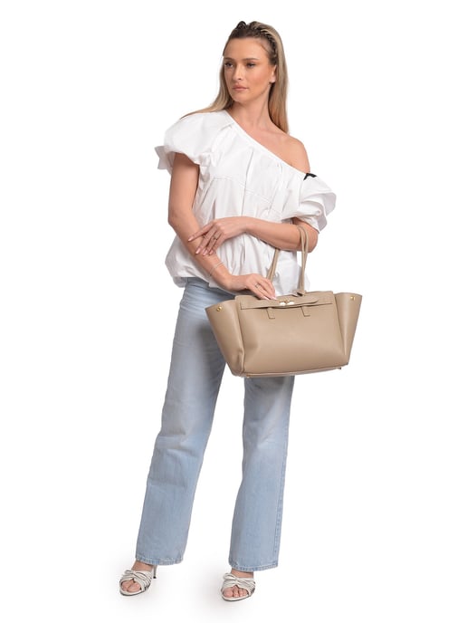 Isabella Rhea Beige Rundleer Tas - Image 5