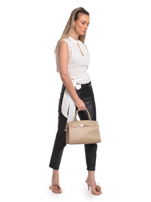 Isabella Rhea Beige Rundleer Tas - Image 5