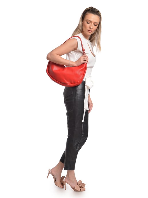 Anna Luchini Rood Rundleer Tas - Image 5