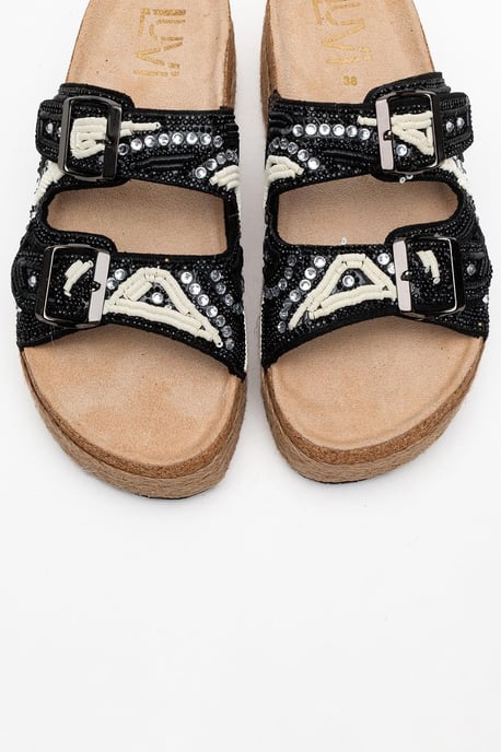 Bobby Beaded Straw Platform Slide Sandaal - Image 2