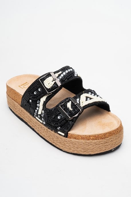 Bobby Beaded Straw Platform Slide Sandaal - Image 3
