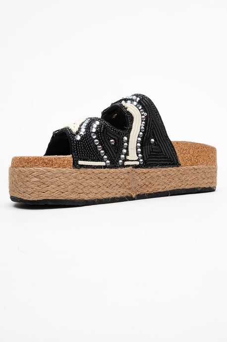 Bobby Beaded Straw Platform Slide Sandaal - Image 4