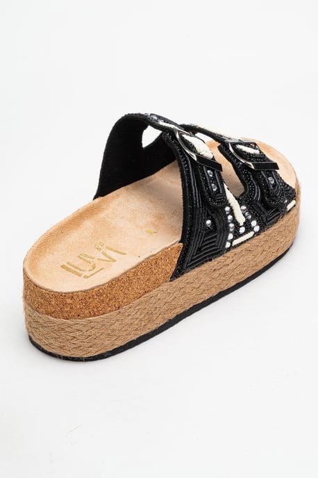 Bobby Beaded Straw Platform Slide Sandaal - Image 5