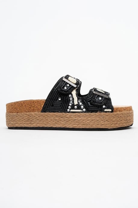 Bobby Beaded Straw Platform Slide Sandaal - Image 6