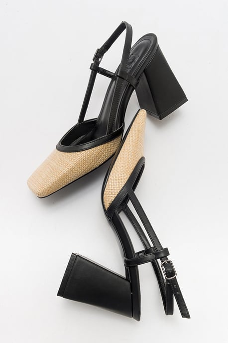Rivie Raffia Pump met Vierkante Neus en Blokhak (Dames) - Image 2