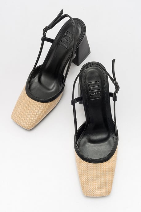 Rivie Raffia Pump met Vierkante Neus en Blokhak (Dames) - Image 3