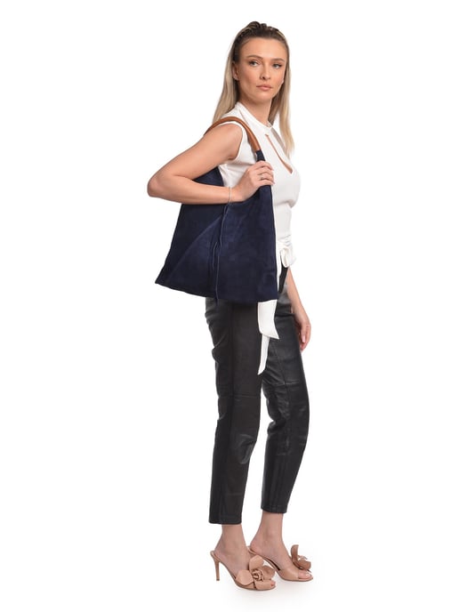 Anna Luchini Blauw Rundleer Tas - Image 5