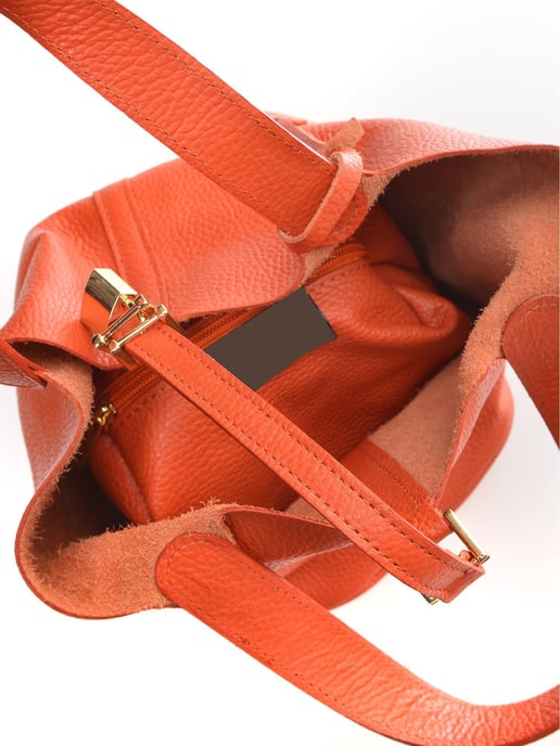 Anna Luchini Oranje Rundleer Tas - Image 4