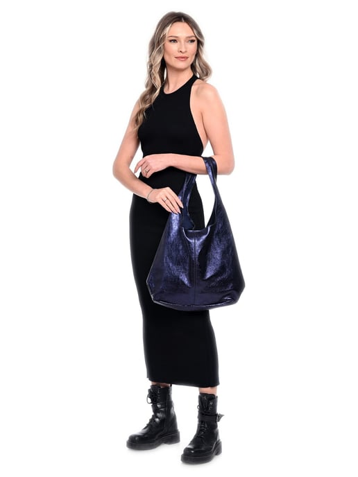 Luisa Vannini Blauw Rundleer Tas - Image 5