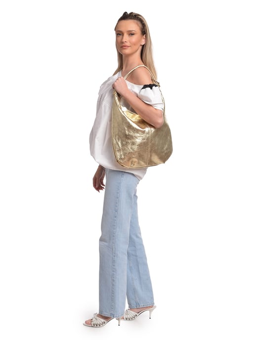Anna Luchini Goud Rundleer Tas - Image 5