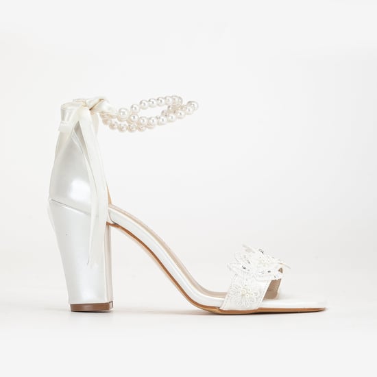 Helene Lace Bridal Heeled Sandals with Pearls - Image 1