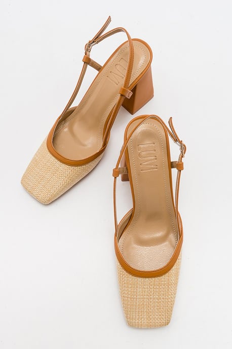 Rivie Raffia Pump met Vierkante Neus en Blokhak (Dames) - Image 4